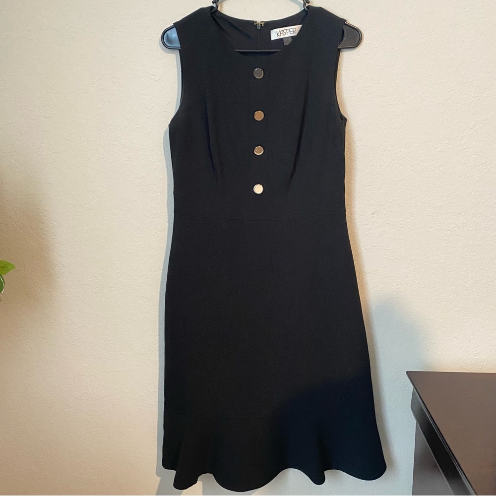 Kasper Black Midi Dress with Gold Buttons